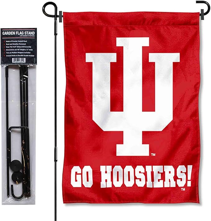College Flags & Banners Co. Indiana Hoosiers Go Hoosiers Garden Flag with Pole Stand Holder-VerdiqueGarden