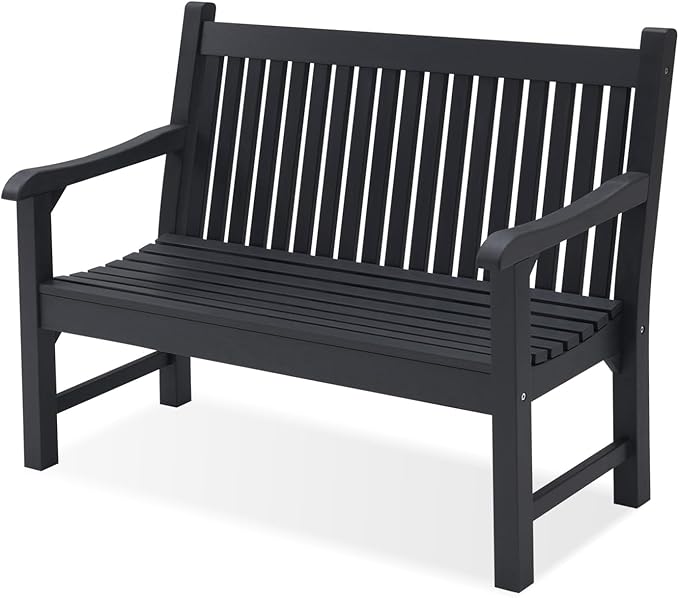 Psilvam Garden Bench, 2-Person Poly Lumber Patio Bench, All-Weather Outdoor Bench That Never Rot, Memorial Bench, Suit for Garden, Porch and Park (Black)-VerdiqueGarden