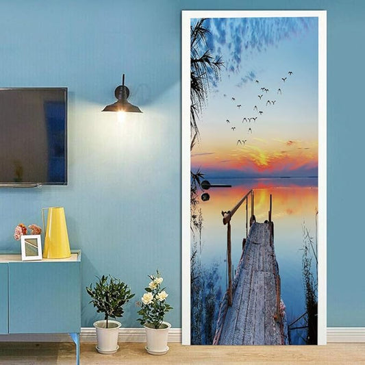 3D Door Stickers Murals - Peel and Stick - PIER - Wallpaper Self-Adhesive Decals - Removable PVC Waterproof Door Poster - Bedroom, Living Room - 37.4" x 82.7"-VerdiqueGarden