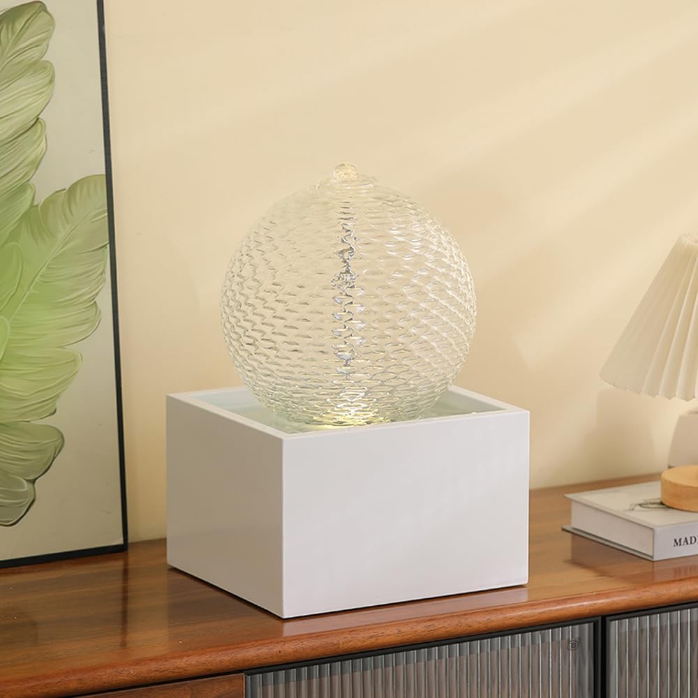 Indoor Water Feature Tabletop Ceramic Fountain Home Kitchen Office Decoration Modern Design Style (White Bigger Size)-VerdiqueGarden