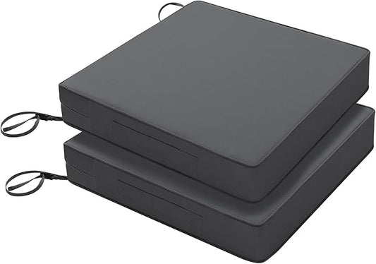 Favoyard Patio Chair Cushions 22 x 22 x 3 Inch Waterproof Outdoor Seat Cushions for Patio Furniture 3-Year Color Fastness Garden Sofa Couch Pads with Handle & Adjustable Straps Set of 2, Dark Grey-VerdiqueGarden