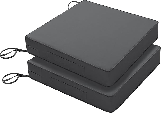 Favoyard Patio Chair Cushions 19 x 19 x 3 Inch Waterproof Outdoor Seat Cushions for Patio Furniture 3-Year Color Fastness Garden Sofa Couch Pads with Handle & Adjustable Straps Set of 2, Dark Grey-VerdiqueGarden