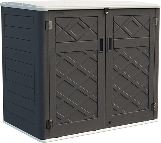 KINYING Larger Outdoor Storage Shed Weather Resistance, Resin Sheds & Outdoor Storage for Garden, Patios, Backyards, 48 Cu.Ft Tool Shed for Garbage Cans, Lawn Mower, Garden Tools,Black-VerdiqueGarden