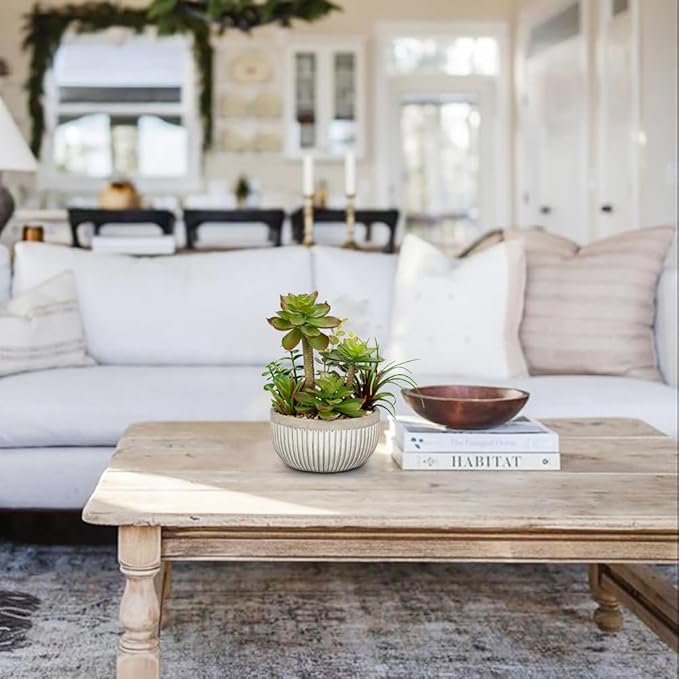 DILATATA Small Faux Plant Assorted Fake Succulents Plants Faux Succulents Arrangement Cement Potted Desk Plants Small Fake Plants for Home Table Office Bathroom Shelf Living Room Decor-VerdiqueGarden