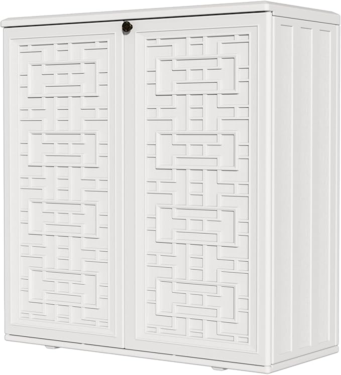 HOMSPARK Indoor/Outdoor Storage Cabinet with Doors and Shelf, 34”x16”x36” HDPE Plastic Storage Box for Patio, Bedroom, Bathroom, Living Room, Balcony, Multi-Purpose for Daily Tools, White-VerdiqueGarden