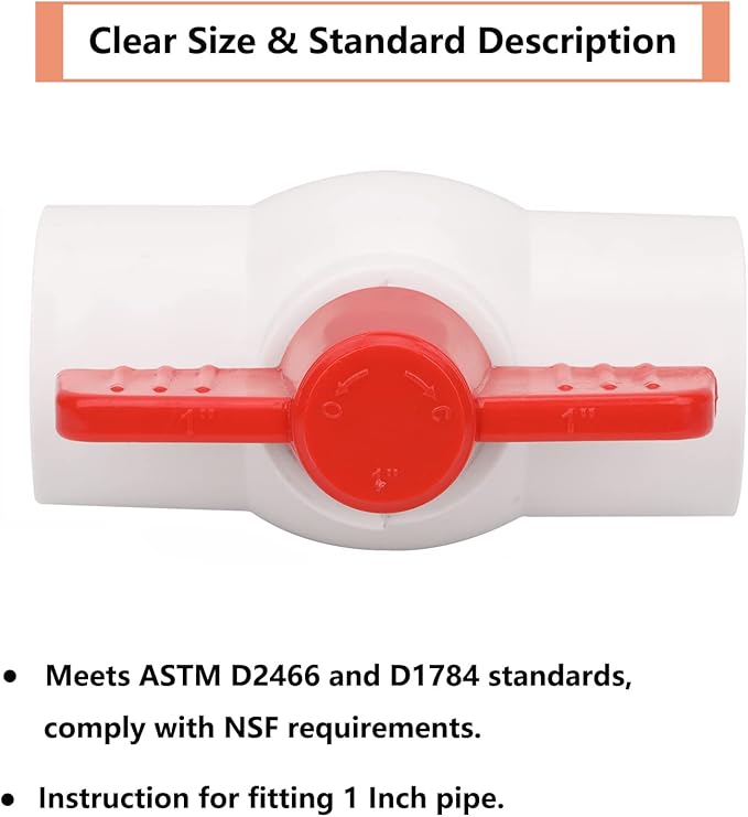 4Pcs 1" PVC Ball Valve Water Pipe Shut-off Valve Socket with Red T-Handle for Cold Water Supply lines, Irrigation Pipe fitting System(Socket x Socket), Schedule 40-VerdiqueGarden