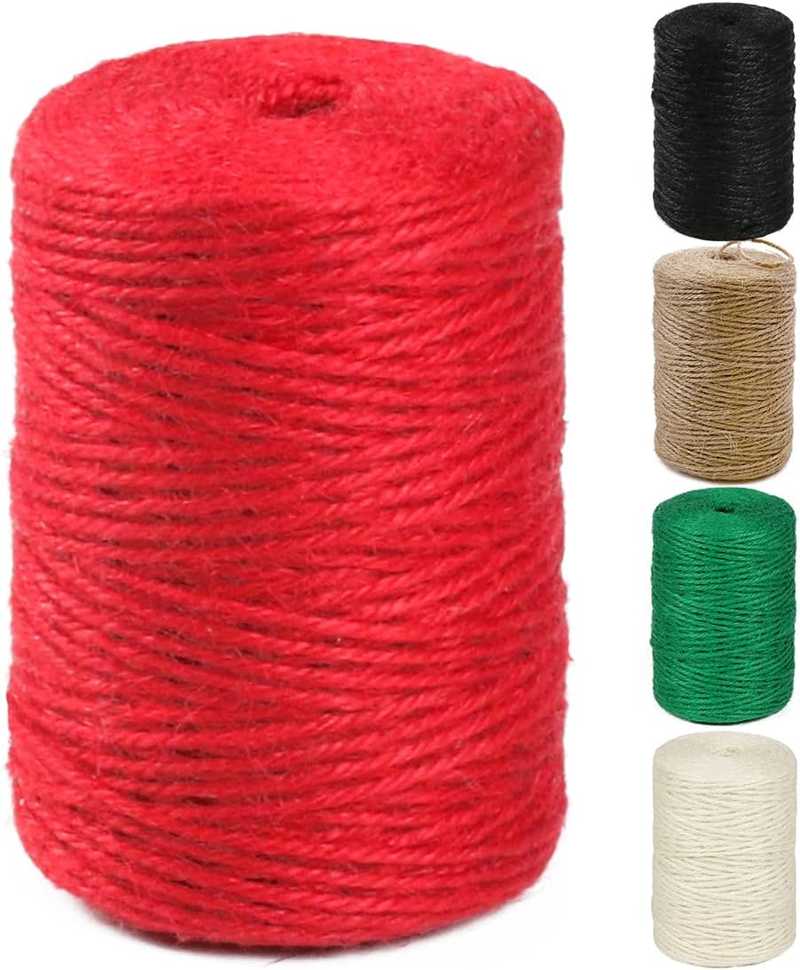 PerkHomy Natural Jute Twine 600 Feet Long Colored Twine Rope for Crafts Gift Wrapping Packing Gardening and Wedding Decor (Red)-VerdiqueGarden
