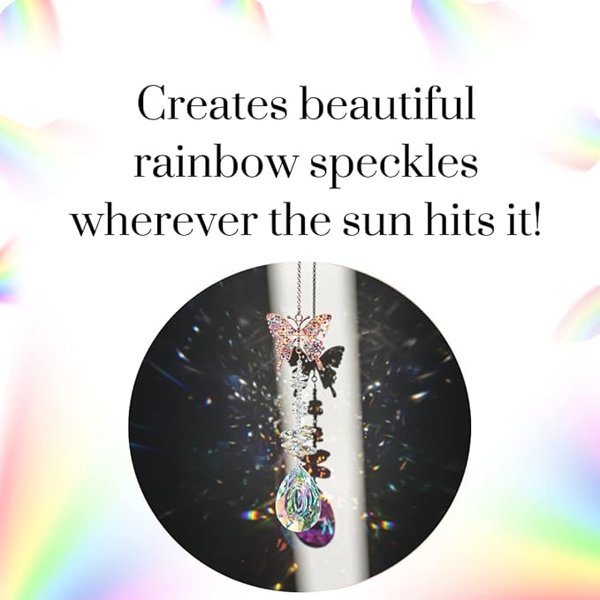 Suncatcher with Crystals,Colorful Crystal Butterfly Rhinestones Suncatcher Window Hanging,Crystal Prism Hanging Ornament,Rainbow Maker Decoration for Home, Garden, Wedding, Party & Christmas-VerdiqueGarden