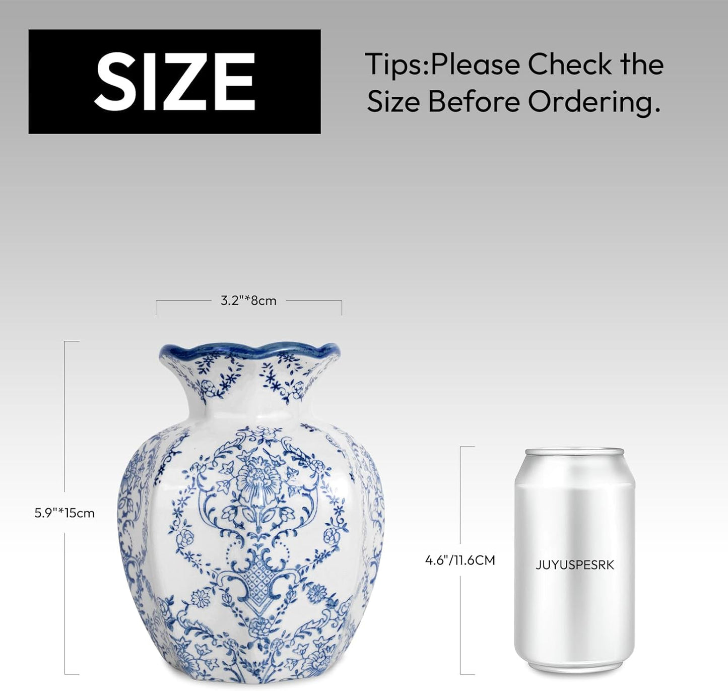 Chinoiserie Vase,Blue and White Vase,Vintage Ceramic Vases,Flower Vase for Centerpiece,Chinese Cute Vases for Living Room, Office,Home Decor (Blue White, Small)-VerdiqueGarden