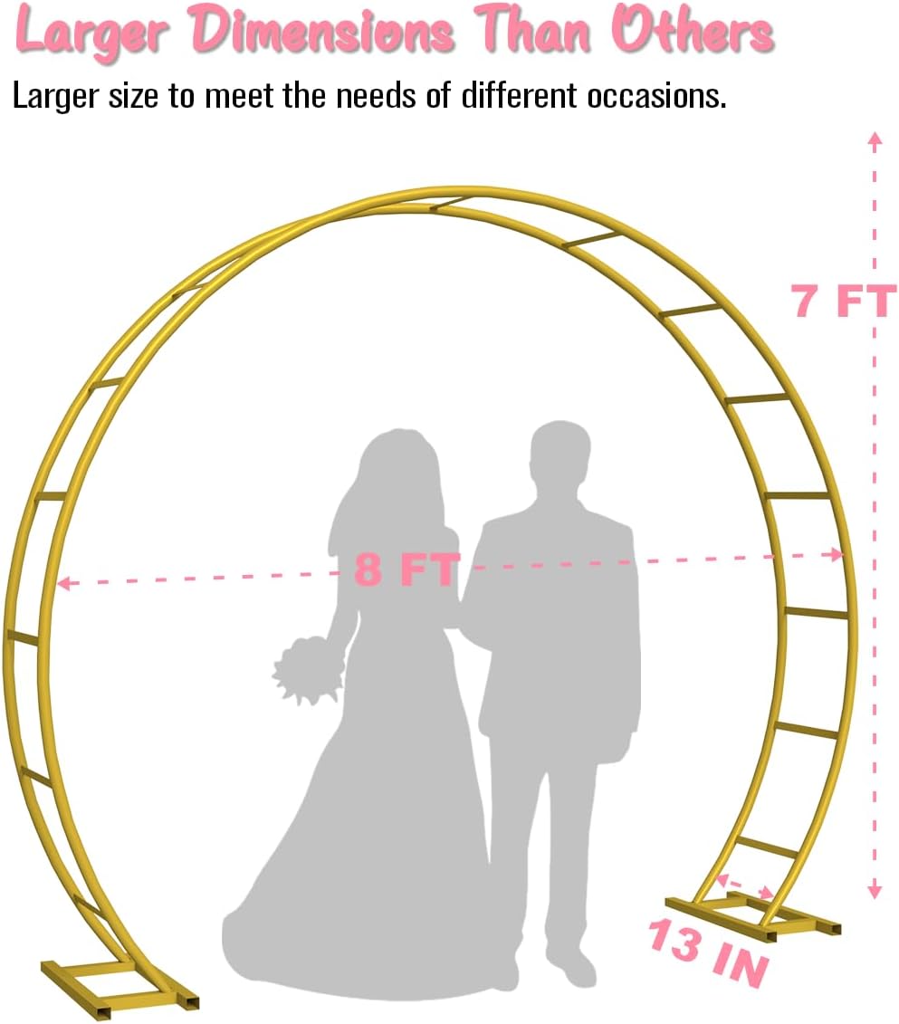 Queension Metal Arch Backdrop Stand 8Ft Wide 7Ft High, Wedding Arch Frame for Wedding Decorations, Balloon Arch Stand with Base for Ceremony, Outdoor Garden Arch Trellis for Climbing Plants, Gold-VerdiqueGarden