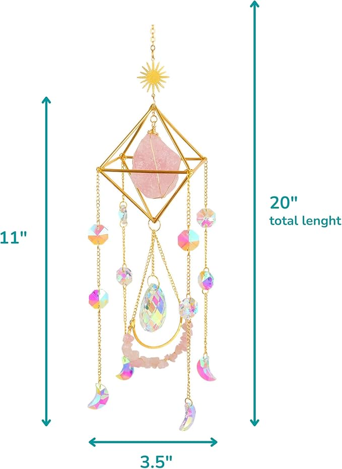 Crystal Suncatchers for Windows, Green Fluorite Gemstone Sun Catcher Hanging, Spiritual, Rainbow Maker, Crystal Boho Decor Indoor Outdoor, Natural Stone (Green Fluorite)-VerdiqueGarden