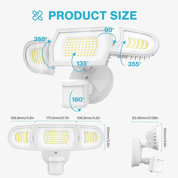 Olafus 100W LED Security Light Motion Sensor Outdoor Light, 2 Pack Motion Flood Light Dusk to Dawn, 9000LM Super Bright 6500K Exterior Motion Detector Floodlight for Garage Yard Porch Eave IP65, White-VerdiqueGarden