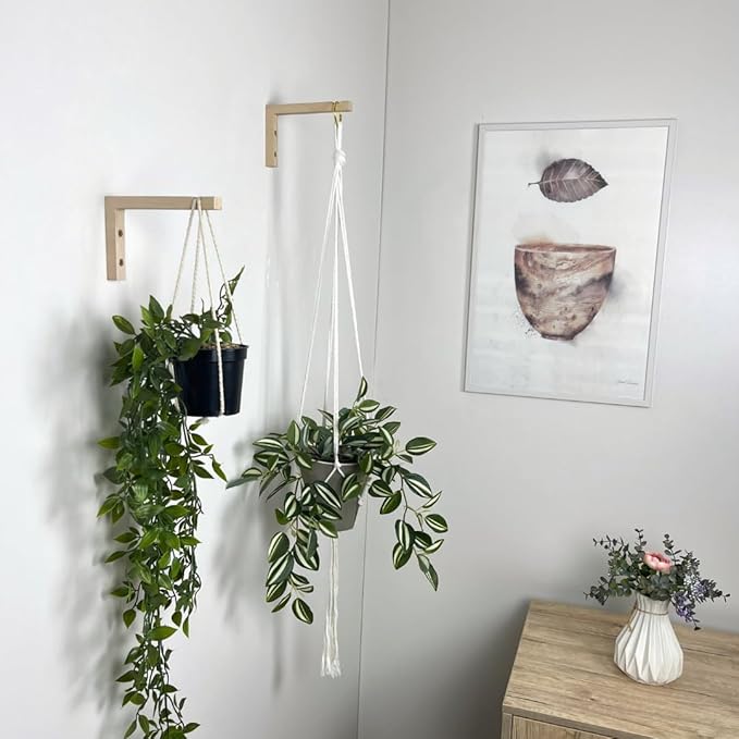 2-Piece Set of Plant Hooks for Wall 6 Inch - L-Shaped Mounted Wooden Plant Hook - Indoor and Outdoor Bracket Plant Hanger for Planters, Lanterns, Bird Feeders and Plant Basket (Natural)-VerdiqueGarden