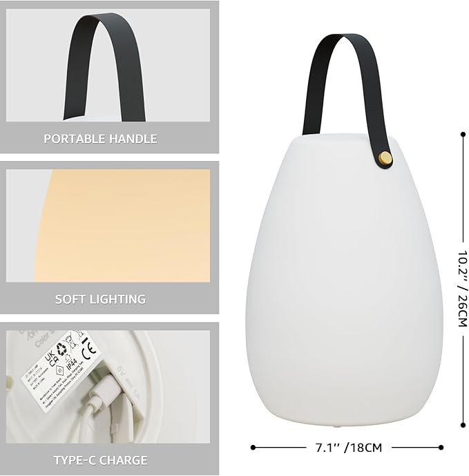 uuffoo Portable Outdoor Table Lamp, Dimmable Cordless Lamp with Remote and 7 RGB Colors IP44 Waterproof Hanging Lamp Indoor/Outdoor Night Lamp Lantern for Bedroom Garden Dining Camping-VerdiqueGarden