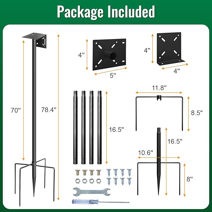 Bird Feeder Pole, 76in Adjustable Bird House Pole for Outdoors, Heavy Duty Smart Feeder Pole Mount Kit for Feeders, Birdhouse, Weather Station, Birdwatching-VerdiqueGarden