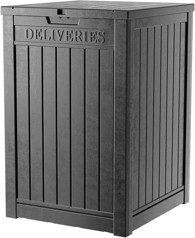 DRATO 48 Gallon Package Delivery Box, Large Lockable Storage Box, Double-Wall Resin Outdoor Package Delivery and Waterproof Deck Box for Porch, Patios-VerdiqueGarden