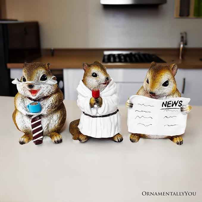 Spring & Summer-Themed Garden Statues – Adorable Outdoor Decor for Lawn, Patio & Porch (Whimsical Chipmunk Trio Set of Three Figurines, 5" Cute Desk Decor and Garden Statues)-VerdiqueGarden