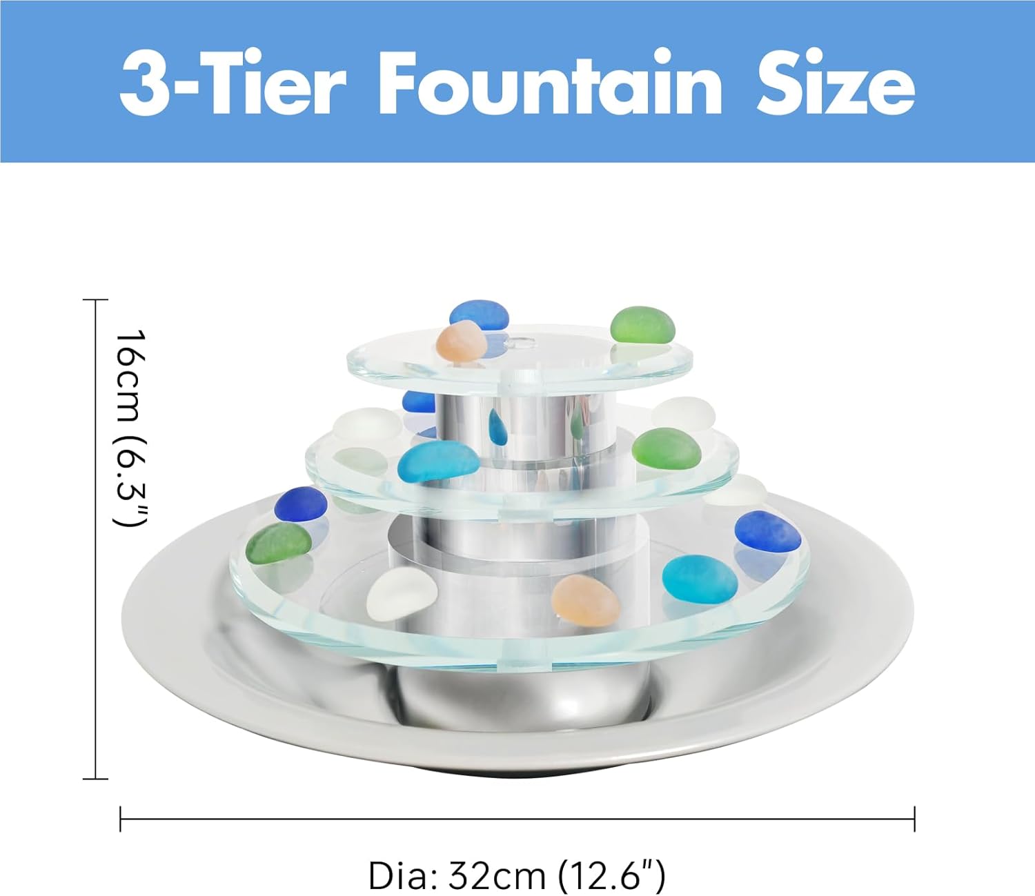 Indoor Tabletop Fountain 3-Tier Waterfall, Zen Meditation Fountains with LED Light, Home Desktop Soothing Sound Meditation Relaxing Water Feature for Office Room Table Decoration-VerdiqueGarden