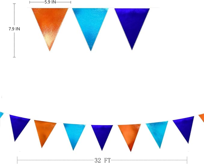 Orange Blue Party Decorations Metallic Fabric Triangle Pennant Flag Bunting Banner Garland for Birthday Baby Shower Graduation Bridal Shower Wedding Bachelorette Engagement Space Theme Party Supplies-VerdiqueGarden