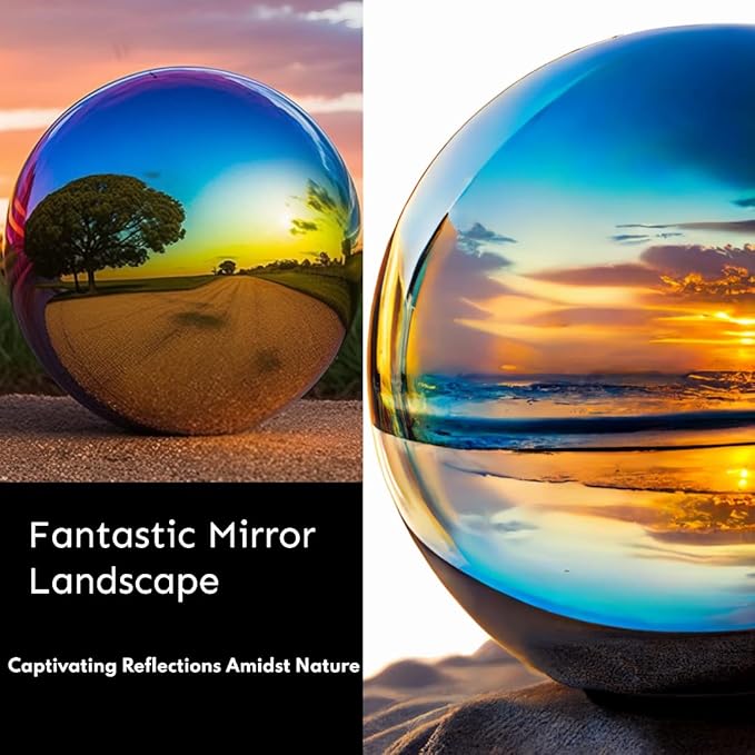 12 Inch Stainless Steel Gazing Globe,v2croft Hollow Ball Mirrored Surface Polished Shiny Sphere,Garden Stainless Steel Gazing Ball for Outdoor Lawn Pond Yard Ornament(rainbow)-VerdiqueGarden