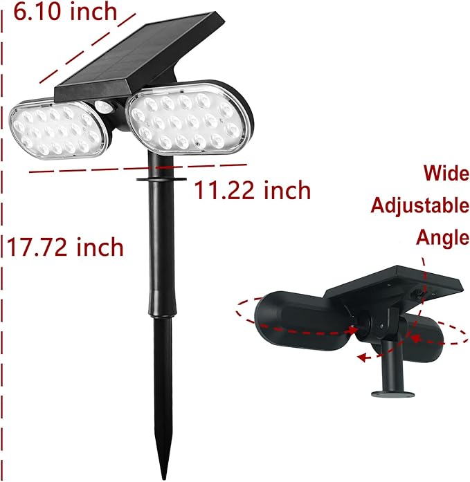 Luwint Solar Motion Lights Outdoor, Waterproof Solar Powered Flood & Security Lights for Outside, 2 Heads Swivel 360 Angle Solar Lights with Ground Stake-VerdiqueGarden