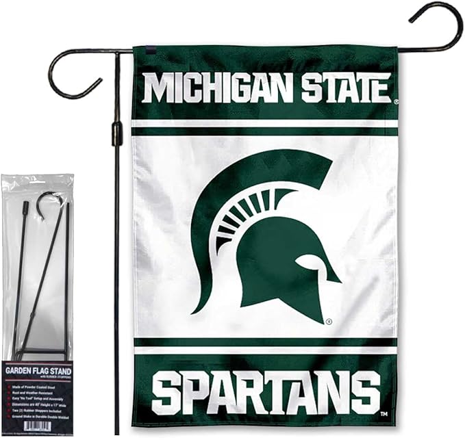 College Flags & Banners Co. Michigan State Spartans Garden Banner Flag with Flag Pole Stand Set-VerdiqueGarden