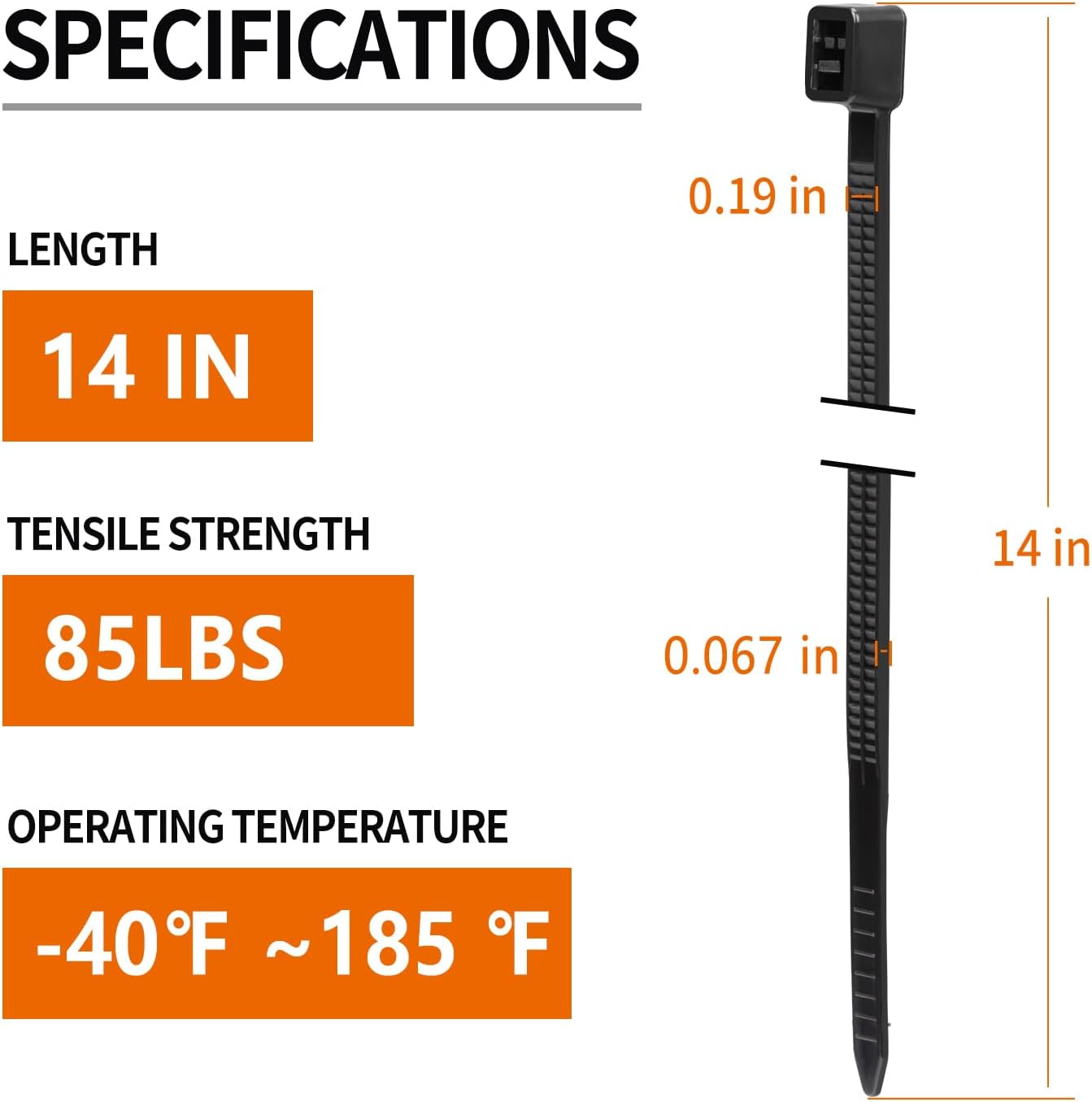 14 inch Black Zip Ties (1000 Pack), 2025 New Patented Design, 85 LBS Tensile Strength, Self-Locking Nylon PA66 UV Resistant Cable Ties for Indoor and Outdoor Use-VerdiqueGarden