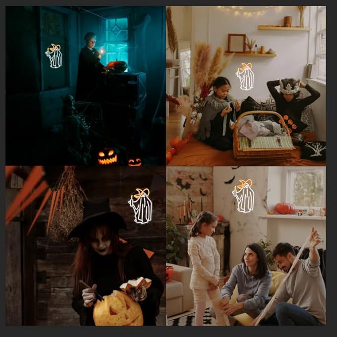 Ghost Neon Sign Wall Decor, Ghost Neon Light Bedroom Wall Decor Suitable for Kids Game Room Man Cave Birthday Halloween Decoration Gift-VerdiqueGarden