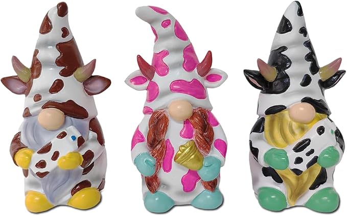 Spring & Summer-Themed Garden Statues – Adorable Outdoor Decor for Lawn, Patio & Porch (Cow Gnome Trio Mini Statue Set of Three, 5" Miniature Figurine and Unique Farm Resin Garden Statue)-VerdiqueGarden