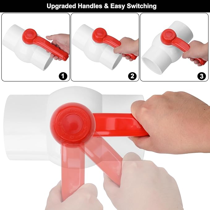 3Inch PVC Ball Valve Water Pipe Shut-off Valve Socket with Red T-Handle for Cold Water Supply lines, Irrigation Pipe fitting System(Socket x Socket), 3" PVC Water Shut-off Valves Fitting, SCH40-VerdiqueGarden