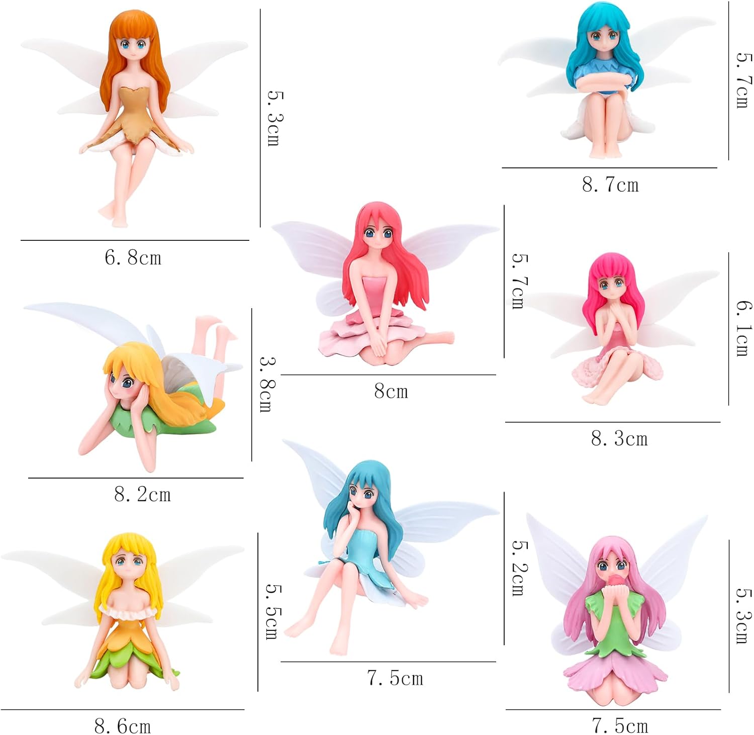 ONEST 8 Pieces Miniature Fairy Garden Accessories Small Fairy Figurines Hand Painted Fairies Figures Girl Fly Wing Figurines for Car Decor Fairies Garden Flower Pot Birthday Cake Topper-VerdiqueGarden