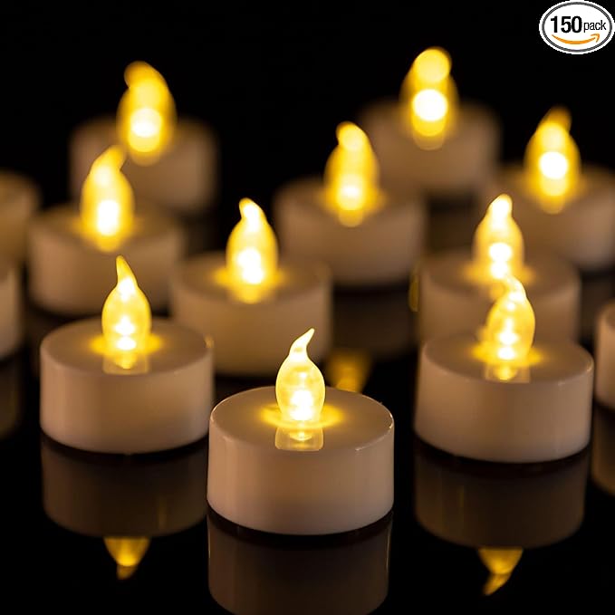 LED Tea Lights Flameless Candles- 150Pack Tealight Candle Realistic and Bright Flickering Long Lasting 200Hours for Holiday Celebration,Party, Home Decoration WarmYellow,Battery Operated-VerdiqueGarden
