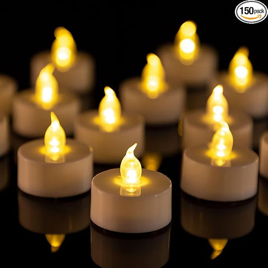 LED Tea Lights Flameless Candles- 150Pack Tealight Candle Realistic and Bright Flickering Long Lasting 200Hours for Holiday Celebration,Party, Home Decoration WarmYellow,Battery Operated-VerdiqueGarden