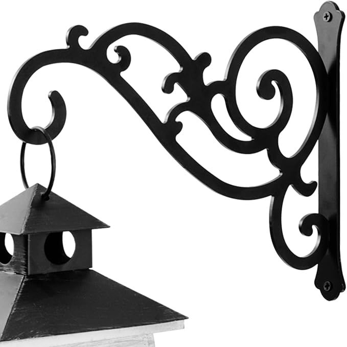 11-Inch Outdoor Decorative Metal Wall Hook for Hanging Lantern Plant Bird Feeder, Black-VerdiqueGarden