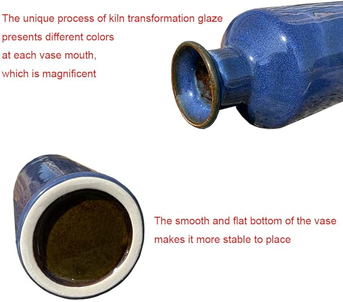 Blue Ceramic Vase Set of 3,Home Decorative Flower Vase,Small vase Set for Farmhouse Living Room Bedroom Tabletop Decor,Office Bookshelf Centerpiece Entrance Decoration-VerdiqueGarden