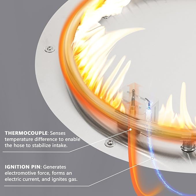 COSIEST 31.5-inch Round Fire Pit, Magnesium Oxide Outdoor Propane Fire Table, CSA Certified, 40,000 BTU Stainless Steel Burner, Free Lava Rocks, Fits 20lb Tank Inside-VerdiqueGarden