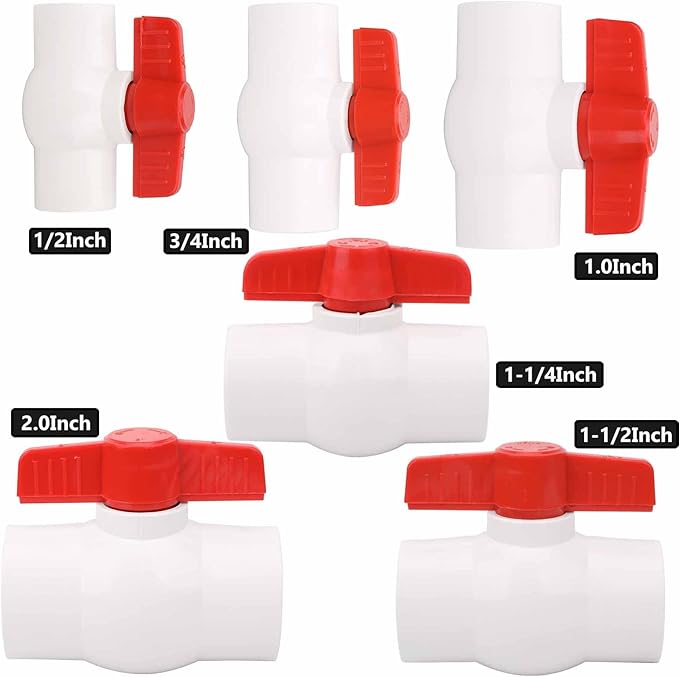 2Pcs 1-1/2" PVC Ball Valve Water Pipe Shut-off Valve Socket with Red T-Handle for Cold Water Supply lines, Irrigation Pipe fitting System(Socket x Socket), Schedule 40-VerdiqueGarden