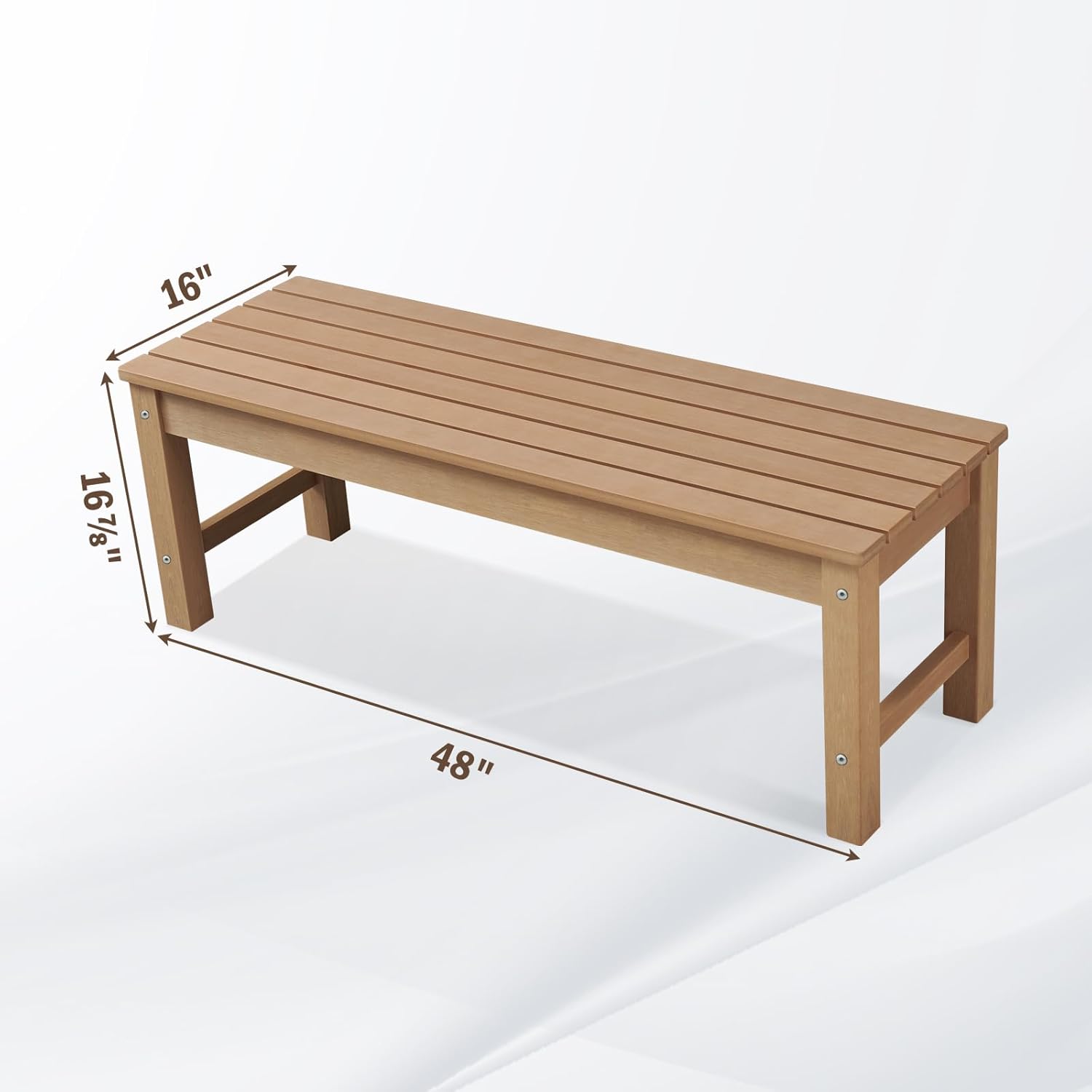 Psilvam Outdoor Bench, Two Person Poly Lumber Porch Bench, Weatherproof Garden Bench That Never Rot and Fade, All-Weather Patio Bench Suit for Garden, Porch, and Park (Teak Color)-VerdiqueGarden