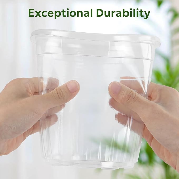 1 Gallon Reinforced Clear Nursery Pots with Drainage Hole, 30 Packs, 6.7 Inch Transparent Pots for Seedlings, Indoor/Outdoor Plants, Veggies, Flowers, and Professional Nursery Use-VerdiqueGarden