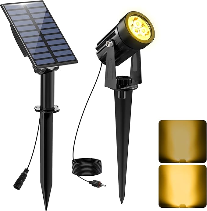 Solar Spot Lights Outdoor, Solar Landscape Spotlights IP65 Waterproof 9.8ft Cable,Auto On/Off Outdoor Wall Lights for Garden Yard Driveway Porch Walkway Pool (3000K Warm White)-VerdiqueGarden