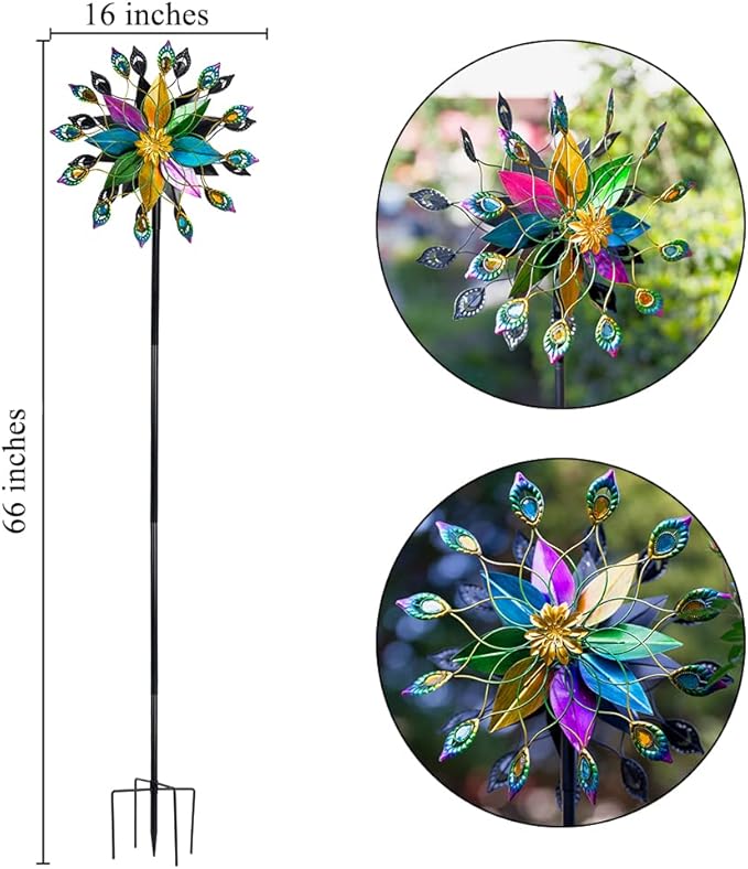 DREAMYSOUL Outdoor 360 Degree Wind Spinner, Metal Wind Spinners for Yard and Garden Large Wind Sculpture Garden Decor (66 * 16 Inches)-VerdiqueGarden