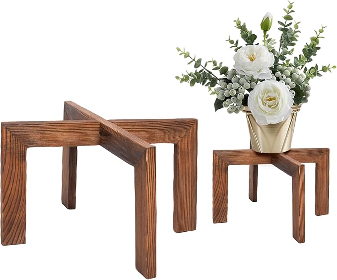 HPC DECOR 2 Pack Wood Plant Stand-Mid Century Modern Planter Stands-Wooden Flower Pot Stands Riser,Low Short Plant Stands Indoor-Modern Minimalist Wooden Stool for Plant Pot Holder, Fit 5-15 Inch Pot.-VerdiqueGarden