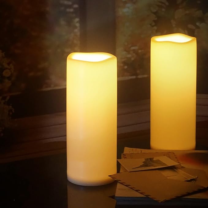 CANDLE CHOICE Waterproof Outdoor Battery Operated Flameless Candles with Remote Timer Large Tall White Plastic Bright Flickering Electric LED Pillars Lantern Patio Garden Decoration 4x10 Inches 2 Pack-VerdiqueGarden
