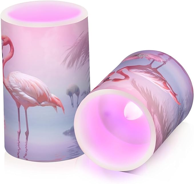 Flamingo Flameless Candles with Remote Control and Timer, Adjustable Brightness Long Lasting Battery Operated LED Pillar Candles for Indoor Outdoor Party Home Decor, 2 Pack-VerdiqueGarden