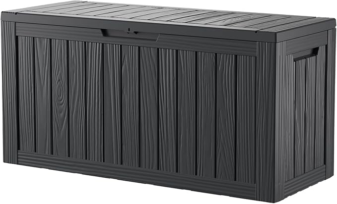 80 Gallon Outdoor Cushion Storage - Waterproof Deck Storage Box & Patio Storage Box, SpaceMax Resin Chest with Lock for Pool/Garden Tools, UV-Resistant, Onyx Black-VerdiqueGarden