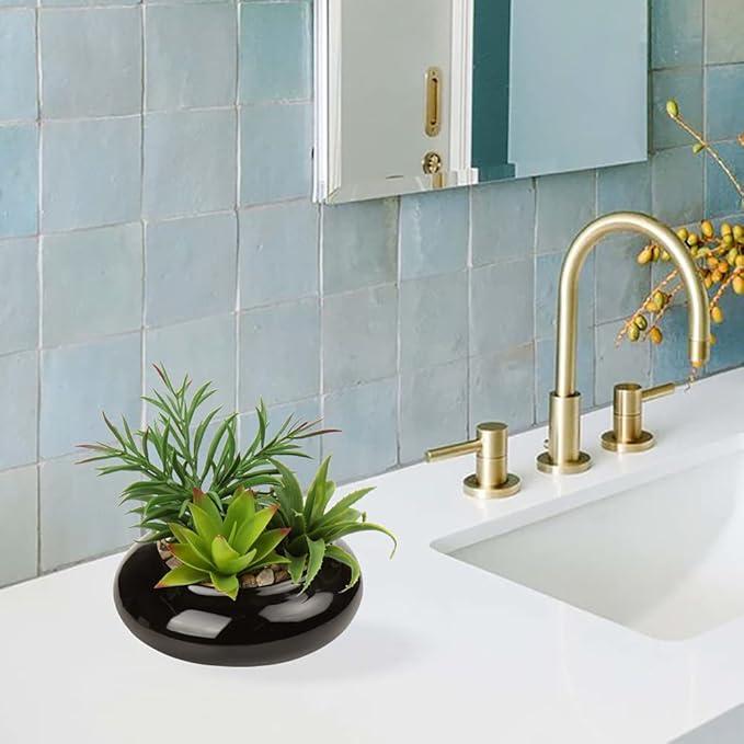 Hollyone Large Artificial Succulents Plants Faux Succulents in Pots Fake Succulent Potted Plants with Black Ceramic Pot for Home Decor Office Desk Bathroom Living Room Indoor & Outdoor Decorations-VerdiqueGarden