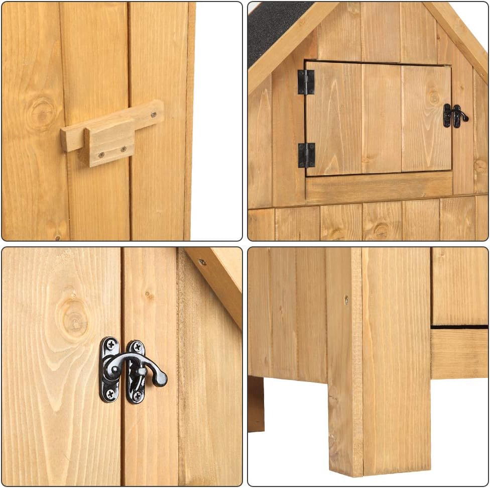 Outvita Outdoor Storage Cabinet, 70in Wooden Vertical Garden Tools Shed, Patio Storage Organizer with Latch & Waterproof Roof for Yard Deck Lawn Farmland Equipment(Natural)-VerdiqueGarden