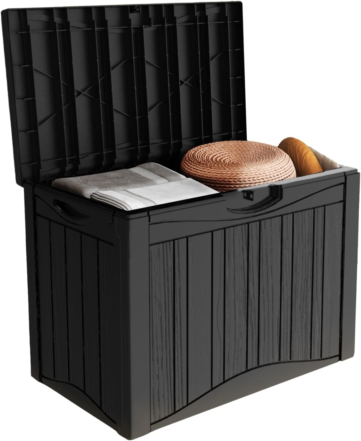 50 Gallon Heavy Duty Outdoor Deck Box with Lockable Lid, All Weather Waterproof Storage for Patio Cushions, Pool Toys, Garden Tools - Rust-Proof Resin Design (Black)-VerdiqueGarden