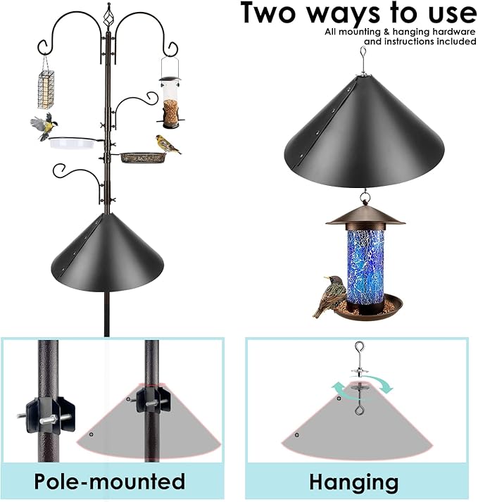 Deluxe Bird Feeding Station Kit - Wild Bird Feeder Hanging Pole With Multi Feeder, Suet Cage, Planter Hanger, and Squirrel Guard Baffle for Attracting Birds-VerdiqueGarden