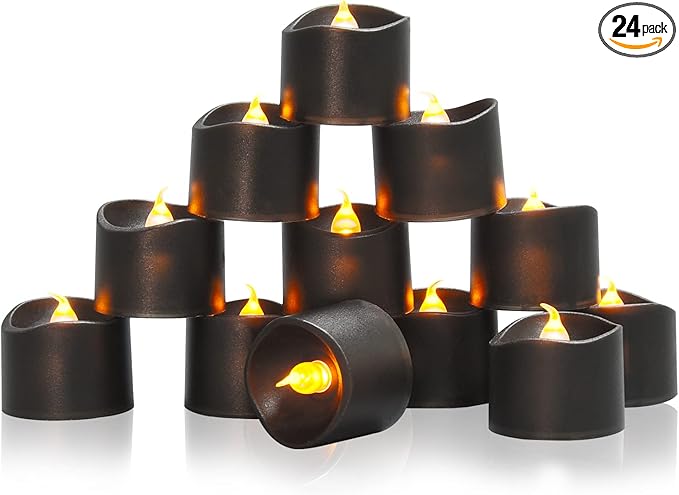 JOSU Flameless Candles Halloween Decorations, 24PCS Tea Lights Candles Battery Operated, Realistic Votive Tealights with Warm Light for Christmas Decors Outdoor(Black)-VerdiqueGarden